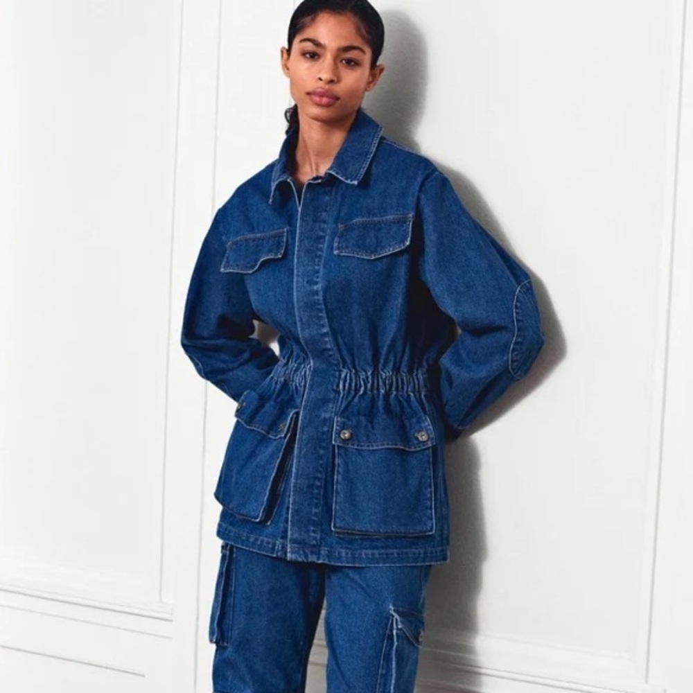 H2OFagerholt Denim Jacket with Synched waist patch elbows size Small